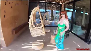 Busty Redhead Milf Red Xxx Gets Off Poolside