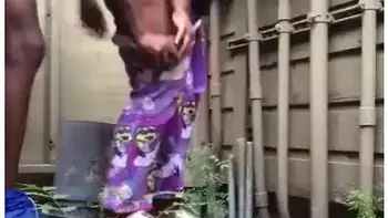 Bitch Got Her Bussin His Morning Nut In Her Pussy At The Back Of Her Mama House