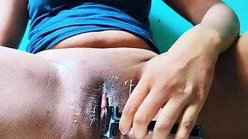 EvaSexy Horny Asian Teen Shaves Her Hairy Pussy Close-Up