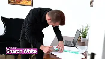 GIRLSRIMMING - Gorgeous office rimming with busty blonde Sharon White Sam Bourne