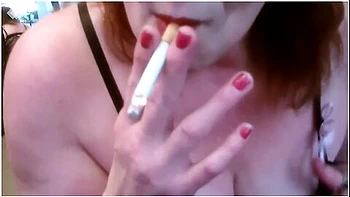 Redhead Smoking In Black Babydoll Nightie