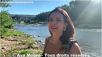Ava Moore In Exhibition And Hard Fuck Outdoors At The Pont Du Gard - Final Facial Cumshot