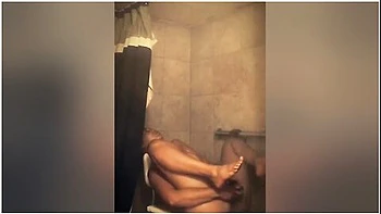 Ebony Babe In Shower Masturbating