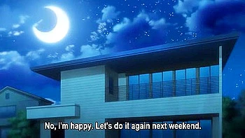 She has it sandwiched between her breasts and gives a titjob, then gets bukkake'd and creampied.