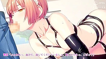 She is blindfolded and has a vibrator inserted into both holes at the same time, then gives a blowjob and cums in her mouth.