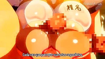 She gives him a blowjob, squirts on her face, and puts his dick between her big tits.