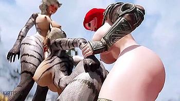 Catgirl Fake twin Step sisters Fucked By Huge Futanari Redhead Warrior Cock 2