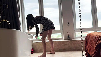 Skinny Russian Cleaning Lady In Short Dress Foot Fetish POV Worship