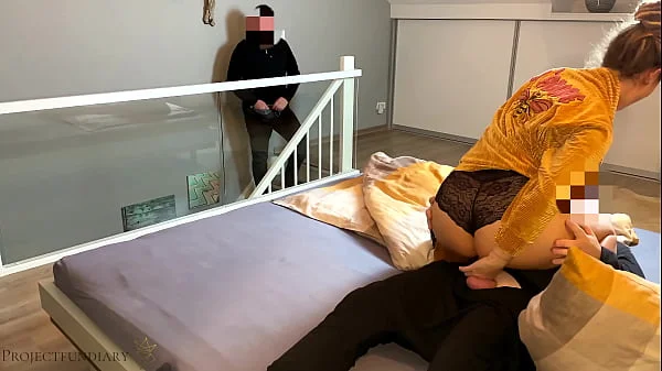 housewife cheating with neighbor - husband watches and gives her a second cum fill