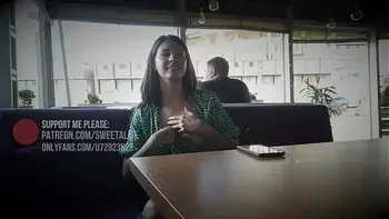 Flashing at public - upskirt at cafe no panties