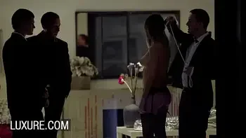 Three guys take turns on Cara Saint-Germain in hot stockings