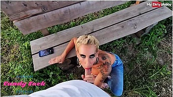 German Milf Candy Suck Sucks Cock Outdoors & Gets Fucked In Pov