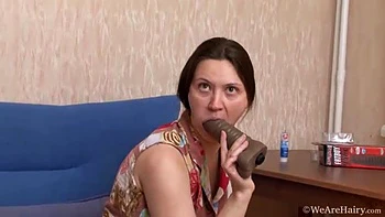 Hairy girl Alya finds a big brown dildo - WeAreHairy