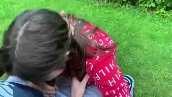 Dyke sucks sloppy dick on park bench