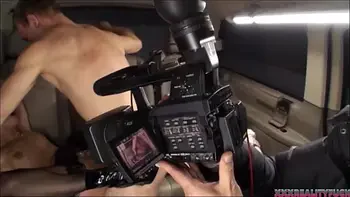 Two sexy blonde bitches catching dude with big hard dick for good fuck in the car