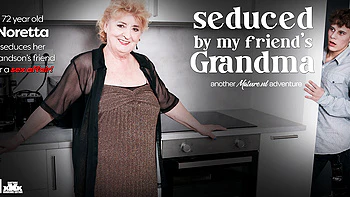 Curvy 72 Year Old Granny Noretta Seduces Her Grandson's Best Friend To Fuck Her Hard On The Couch