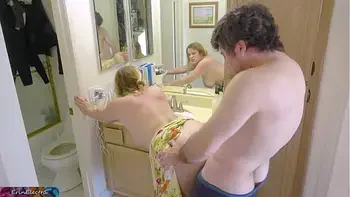 Fucking stepmom while she cleans the bathroom