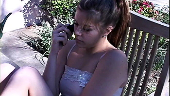 Masturbating petite teen flicks the bean outside her house