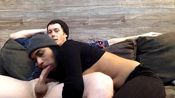 Young interracial couple perform a sensual live porn show: Blowjob, Doggy  Cowgirl Porn