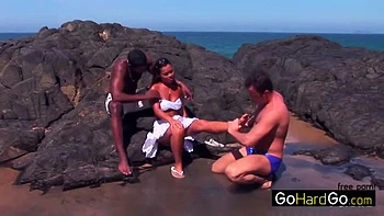 Asian dp at the beach: Hardcore, Interracial  Public Porn