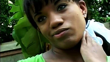 Sweet busty ebony teen tries a huge cock