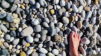 Amateur MILF Goddess Lena Naked Beach Masturbation with Big Natural Tits & Foot Fetish