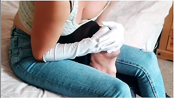 Hand Smother Domination In White Satin Gloves,while Slave Cumshots Over Mistresss Bare Feet! Hom!
