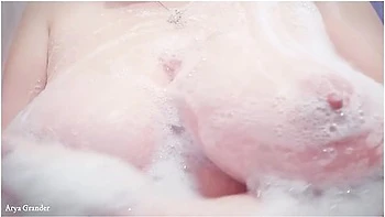 Arya Grander - Natural Boobs Tease. Bathroom Pleasure. Close Up