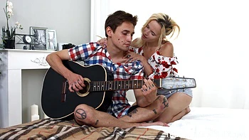 Blonde teen Loli Pop rides and spreads her shaved pussy