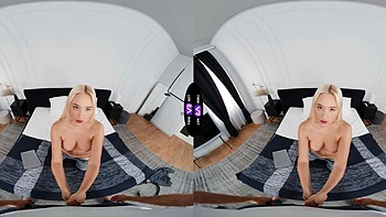 Short-haired Jessie Ames rides a big dick in stunning vr quality