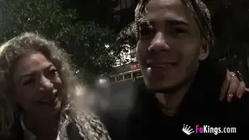 Blonde Vanesa (50) inserts herself a plug in the street and bangs her young black hookup