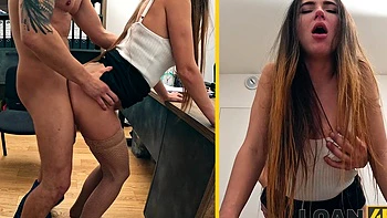 A hot secretary seduces her boss on his chair