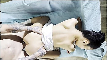 White Guy Fucks Hot Asian Girl From Behind, Doggy Style, Top View