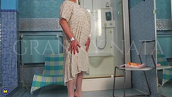 Modern Grandma Nata Loves To Play With Her Dildo And Her Pussy In The Bathroom