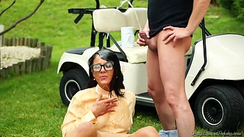 Passionate Brunette Fucked Hard In The Golf Cart