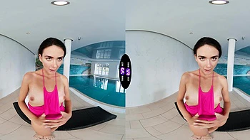 Glam brunette Vixi Rafi from ukraine enjoys solo play in vr
