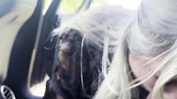 Blonde With Huge Tits Gives Blowjob And Titfuck In Back Of Car