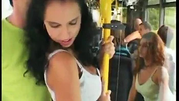 She gets fucked on the bus in front of everyone: Blowjob, Doggy  Missionary Porn