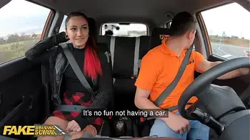 FakeDrivingSchool Tattoo Babe Sharlotte Thorne Smokes Instructors Cock