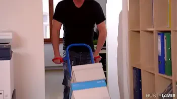 Delivery Guy Delivers His Dick to Busty Blonde Office Girl in Glasses and Heels