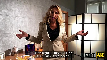 DEBT4k. Curvy bitch Karina King is fucking with a debt collector