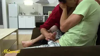 Horny Boy Was Jerking Off Until His Big Ass Stepmom Came In! & Helped Him