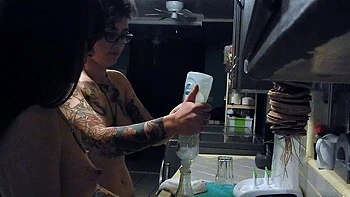 Beautiful Brunette Big Boobs Rides Fake Cock