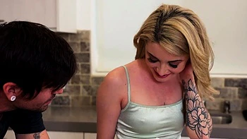 Petite blonde stepsis opens her legs for stiff member