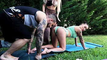 Yoga instructor shares my cock with my neighbor