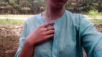 Exhibitionist teen undresses on webcam near the road