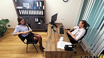 Czech casting with Olivia Sparkle and Stanley Johnson in an office setting