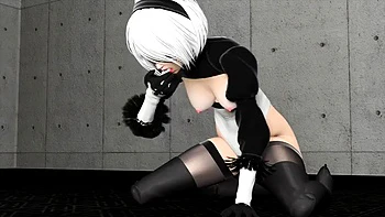 2B gets kinky: Blowjob, Missonary  Bondage Porn