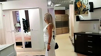 Big-Titted Blonde Babe Masturbates in a Public Market