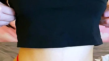 Amateur busty brunette masturbates and does hand job